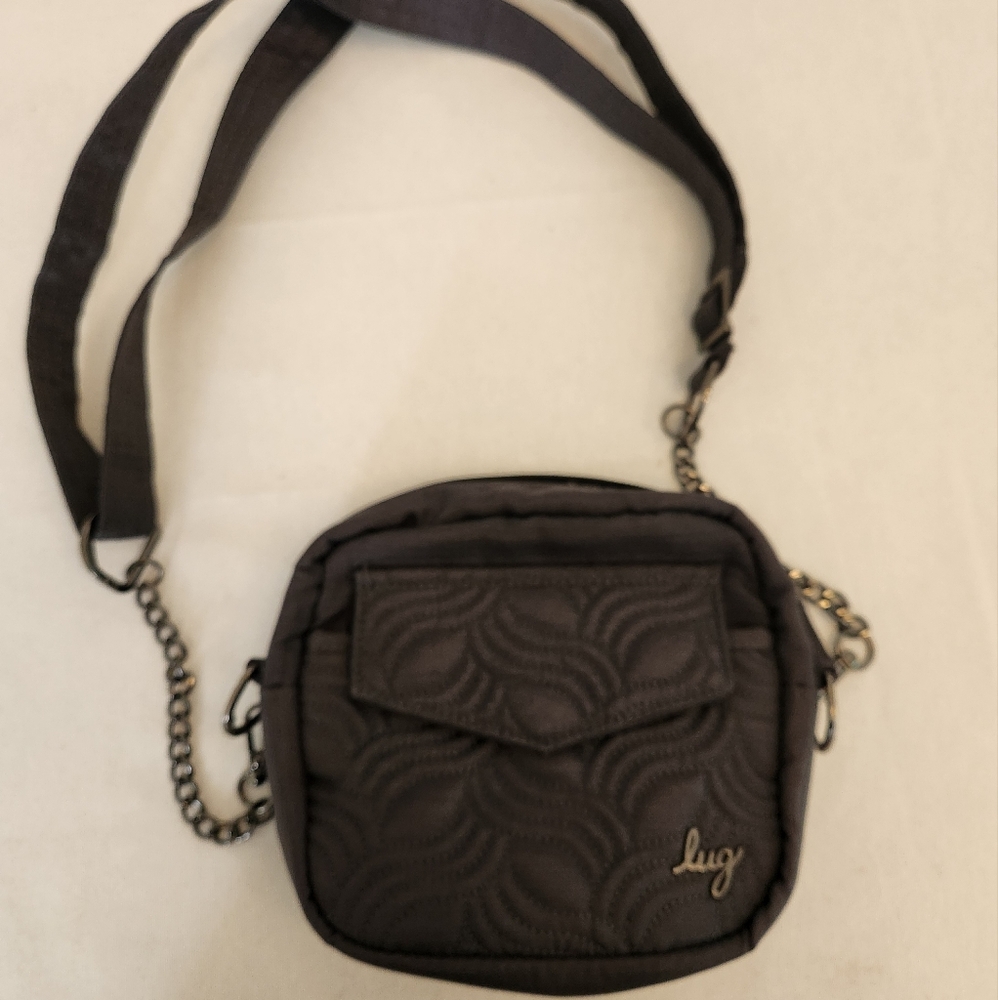 Lug Gray Crossbody Bag with Quilted Texture